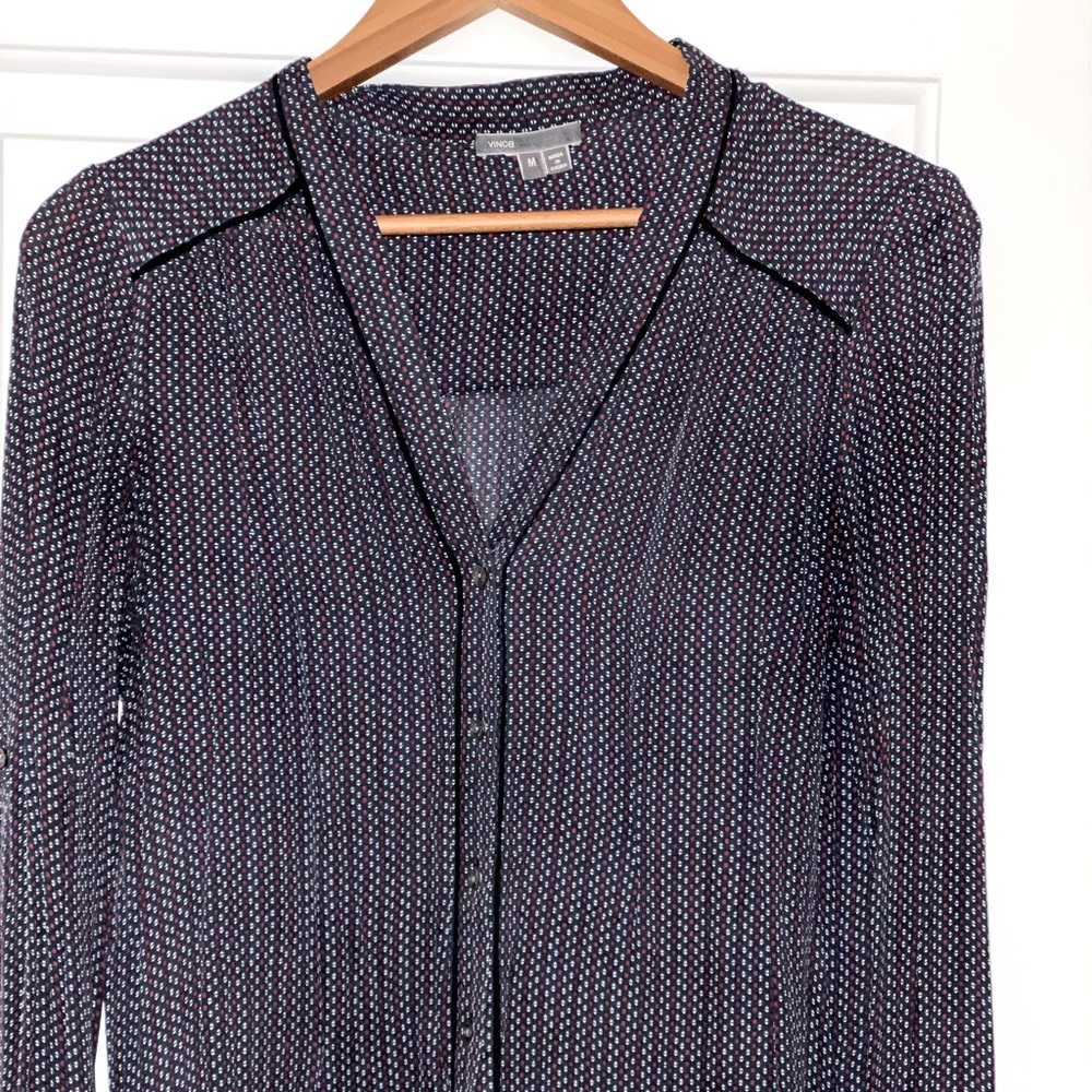 Navy black and red Vince chiffon blouse
